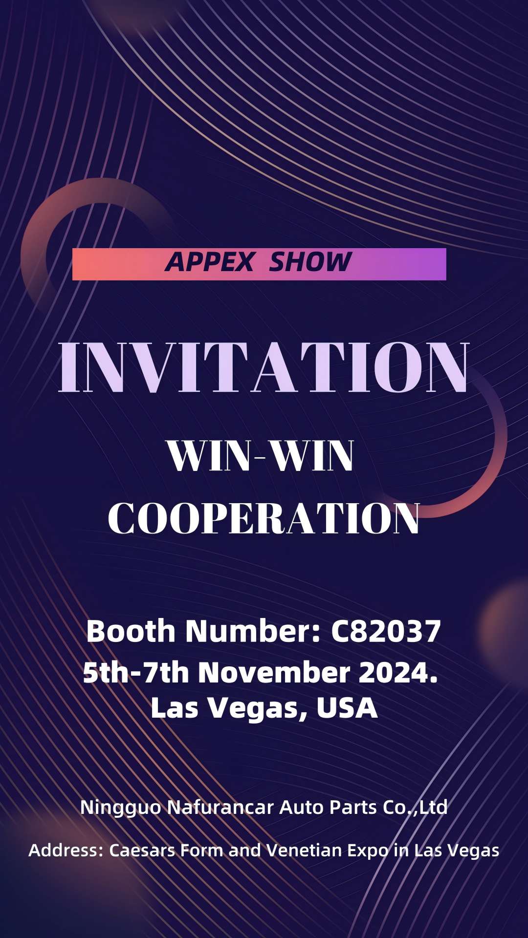 Nafurancar wird vom 5. bis 7. November 2024 an der Appex Show in Las Vegas teilnehmen.